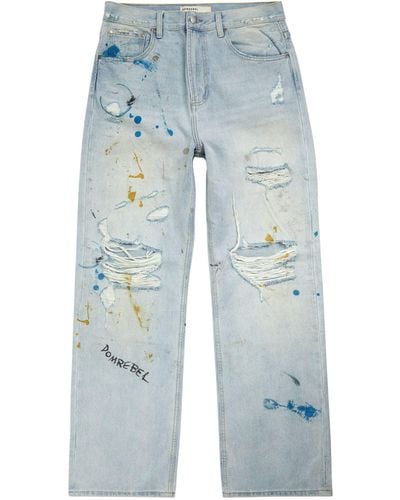 DOMREBEL Painted Straight-leg Jeans - Blue