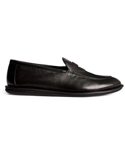 Giorgio Armani Leather Logo Loafers - Black