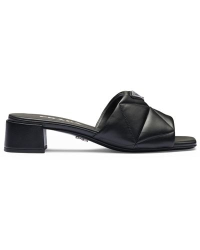 Prada Quilted Leather Triangle Mules 35 - Black