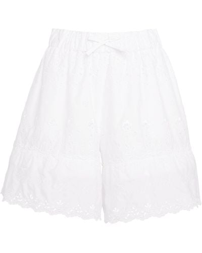 Simone Rocha Cotton Embroidered Drawstring Shorts - White