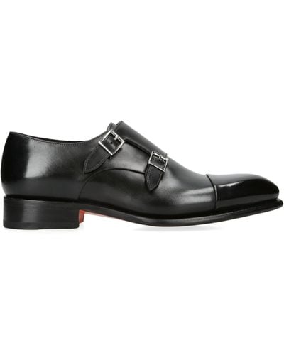 Santoni Leather Carter Double Monk Shoes - Black