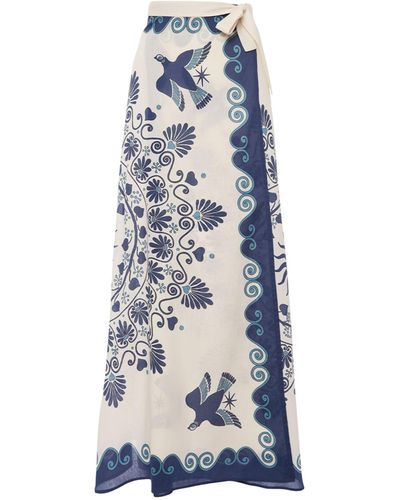 La DoubleJ Cotton Printed Wrap Skirt - Blue