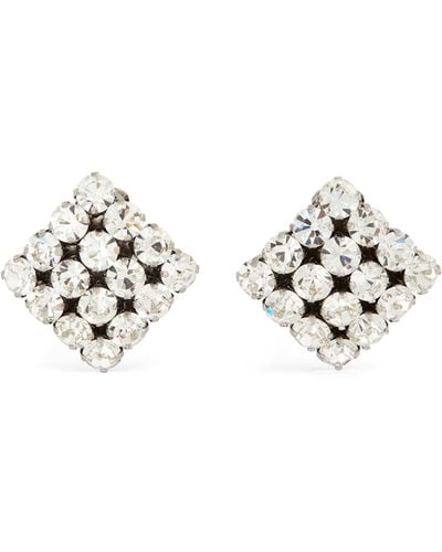 Alessandra Rich Embellished Square Clip-on Earrings - White