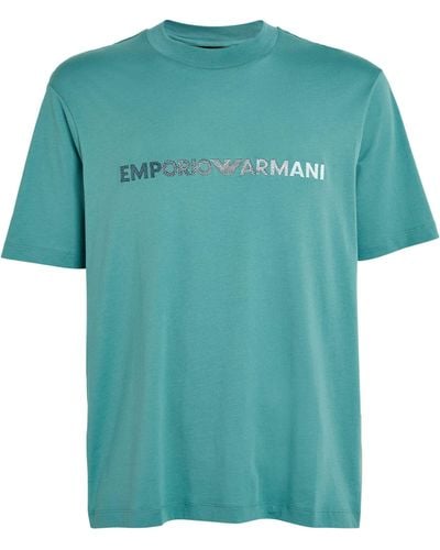 Emporio Armani Cotton Embroidered-logo T-shirt - Blue