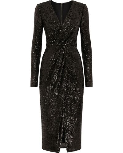 Dolce & Gabbana Sequin-embellished V-neck Midi Dress - Black