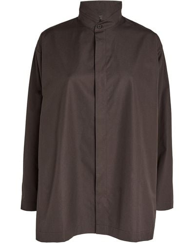Eskandar Cotton Stand-collar Shirt - Brown