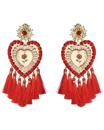 Mercedes Salazar Tassel Heart Clip On Earrings - Red