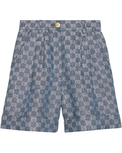 Gucci Linen Jacquard Gg Shorts - Blue
