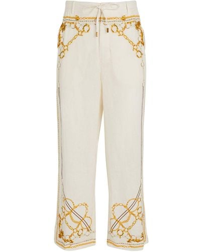 Camilla Linen Printed Trousers - Natural