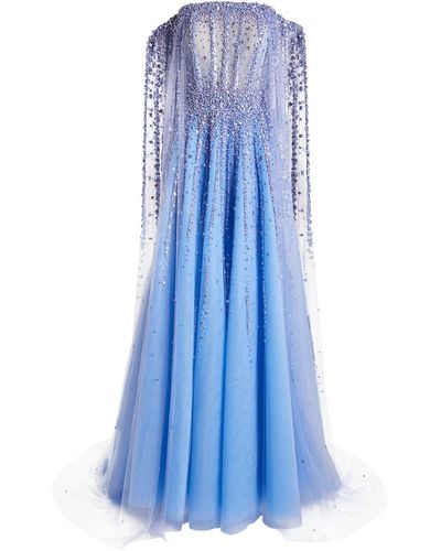 Pamella Roland Embellished Caped Gown - Blue