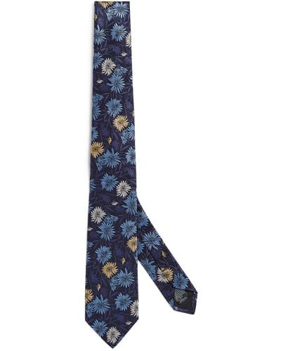 Paul Smith Silk Floral Print Tie - Blue