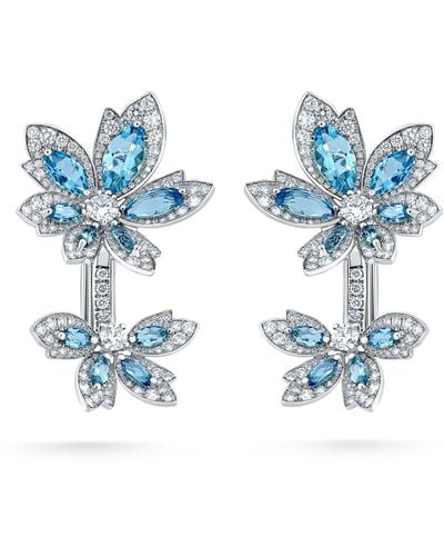 David Morris White Gold, Diamond And Aquamarine Palm Earrings - Blue