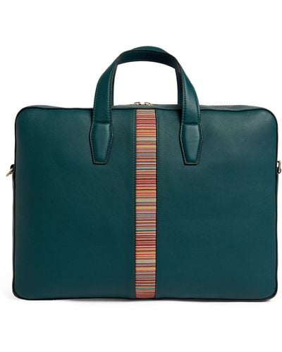 Paul Smith Leather Signature Stripe Briefcase - Green