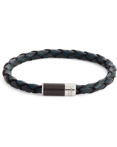 Tateossian Braided Leather Carbon Pop Bracelet - Blue