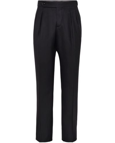 Brunello Cucinelli Wool-silk Blend Tuxedo Pants - Black