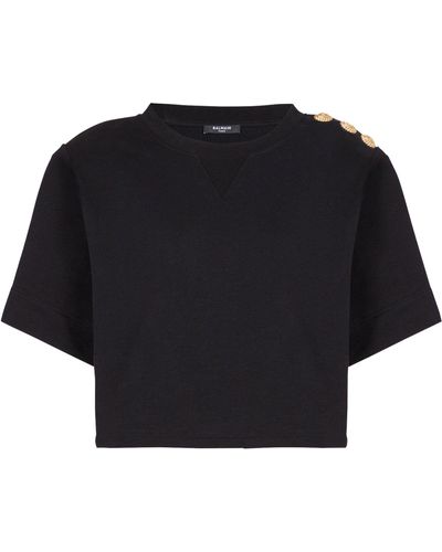 Balmain Cotton Cropped Sweatshirt - Black