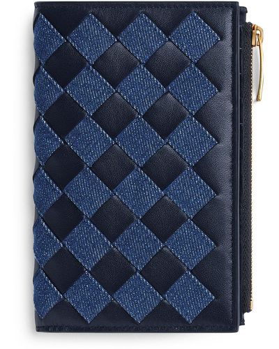 Bottega Veneta Medium Leather-denim Intrecciato Bifold Wallet - Blue
