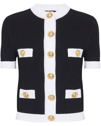 Balmain Short-sleeved Cropped Cardigan - Black