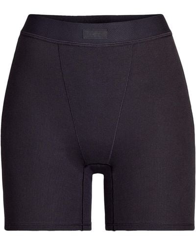 Skims Cotton-blend Ribbed Boxer Shorts - Grey