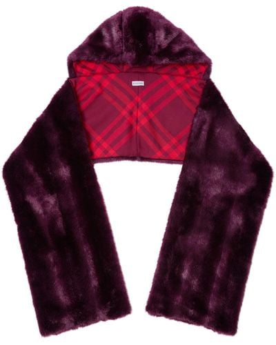 Burberry Faux Fur Hooded Scarf - Purple