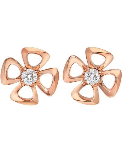 BVLGARI Rose Gold And Diamond Fiorever Stud Earrings - Metallic