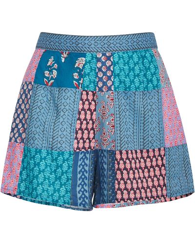 BOTEH Cotton Patchwork Cedella Shorts - Blue