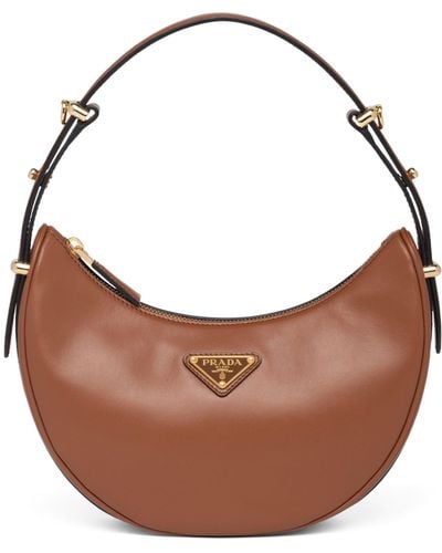 Prada Leather Arqué Shoulder Bag - Brown