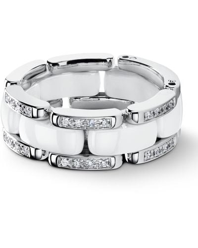 Chanel Medium White Gold, Diamond And Ceramic Flexible Ultra Ring - Metallic