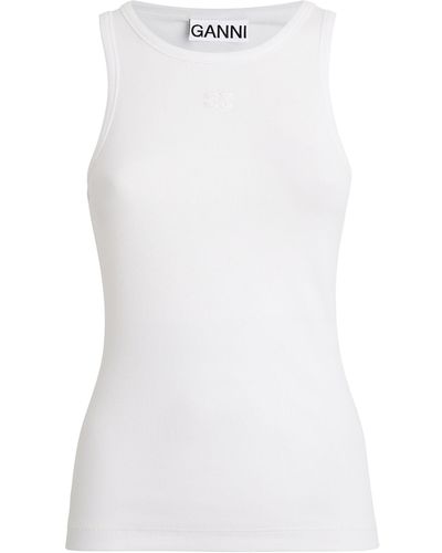 Ganni Stretch-cotton Logo Tank Top - White