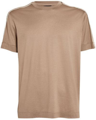 Emporio Armani Cotton Logo-tape T-shirt - Brown
