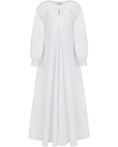 Alexander McQueen Cotton Knot-detail Midi Dress - White