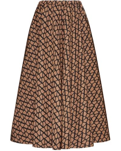 Valentino Garavani Silk Monogram Midi Skirt - Brown