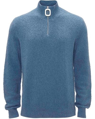 JW Anderson Cotton-cashmere Half-zip Jumper - Blue