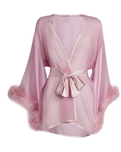 Gilda & Pearl Silk Marabou Feather-trimmed Diana Robe - Pink
