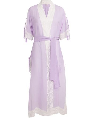 Loretta Caponi Silk Lace-trim Costanza Robe - Purple