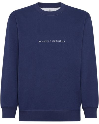 Brunello Cucinelli Embroidered Logo Sweatshirt - Blue