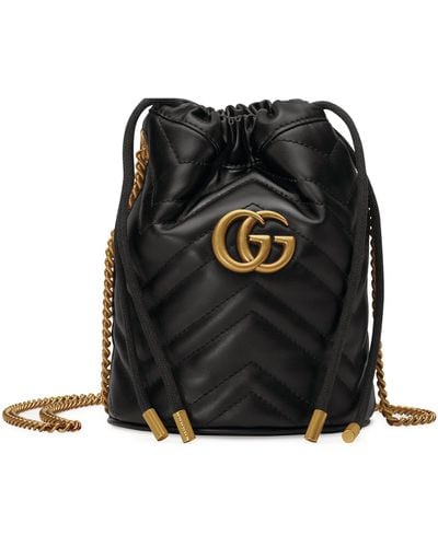Gucci Mini Leather Gg Marmont Bucket Bag - Black