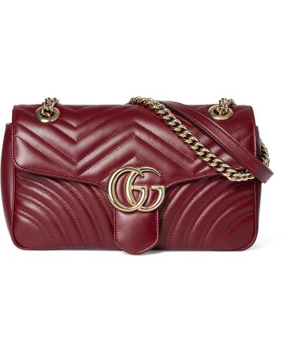Gucci Small Leather Gg Marmont Shoulder Bag - Red