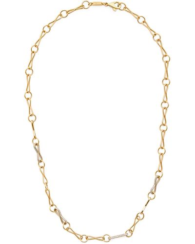 Azlee Yellow Gold, White Gold And Diamond Circle Link Chain Necklace - Metallic