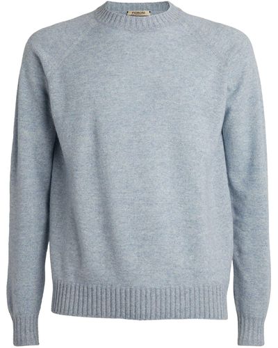 FIORONI CASHMERE Cashmere-linen Crew-neck Sweater - Blue