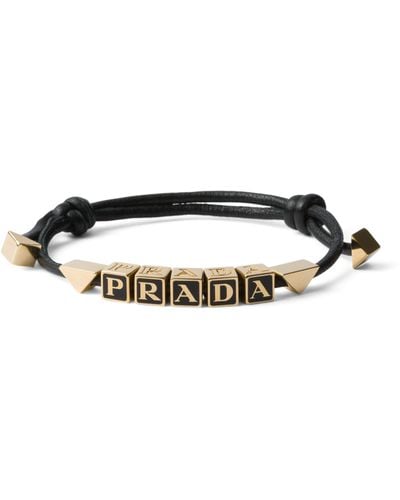 Prada Nappa Leather Logo Bracelet - Black