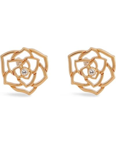 Piaget Rose Gold And Diamond Rose Earrings - Metallic