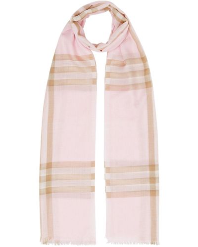 Burberry Wool-silk Check Scarf - Pink
