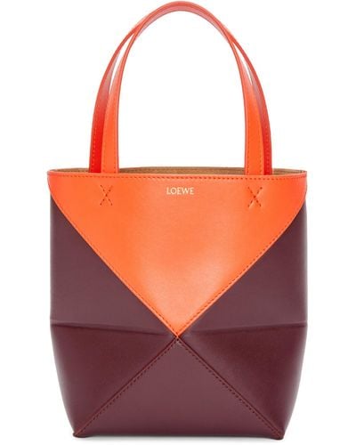 Loewe Mini Leather Puzzle Fold Tote Bag - Orange