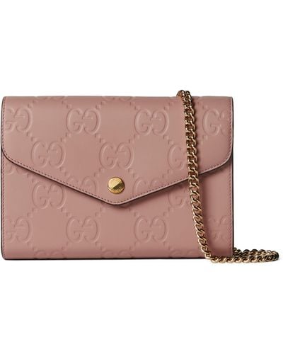Gucci Leather Gg Chain Wallet - Pink