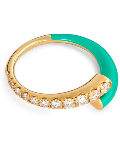 Melissa Kaye Yellow Gold And Diamond Lola Ring - Multicolour