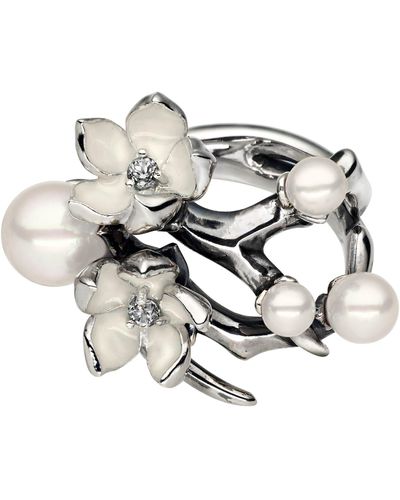 Shaun Leane Sterling Silver, Diamond And Pearl Cherry Blossom Flower Ring - Metallic