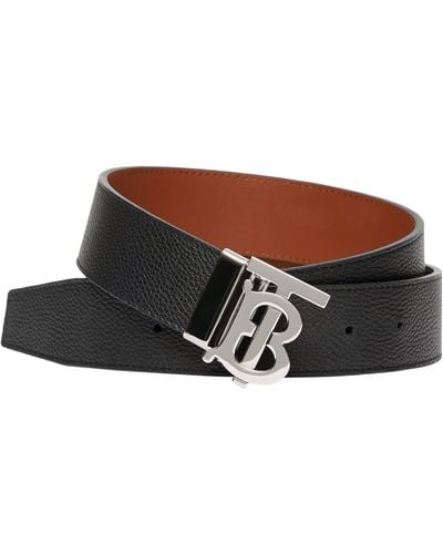 Burberry Reversible Leather Tb Monogram Belt - Black