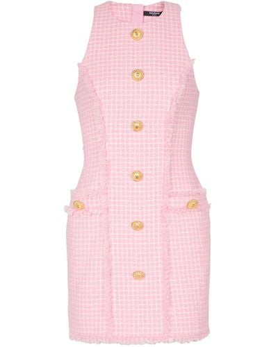 Balmain Gingham Sleeveless Mini Dress - Pink