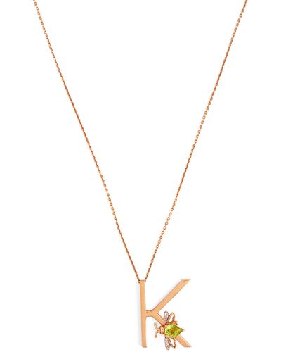 BeeGoddess Rose Gold, Diamond And Peridot Letter 'k' Necklace - White